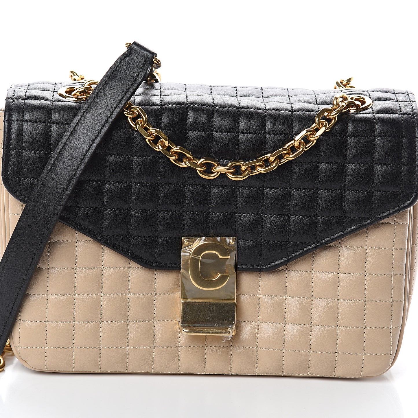 Calfskin Quilted Medium C Bag Black Beige