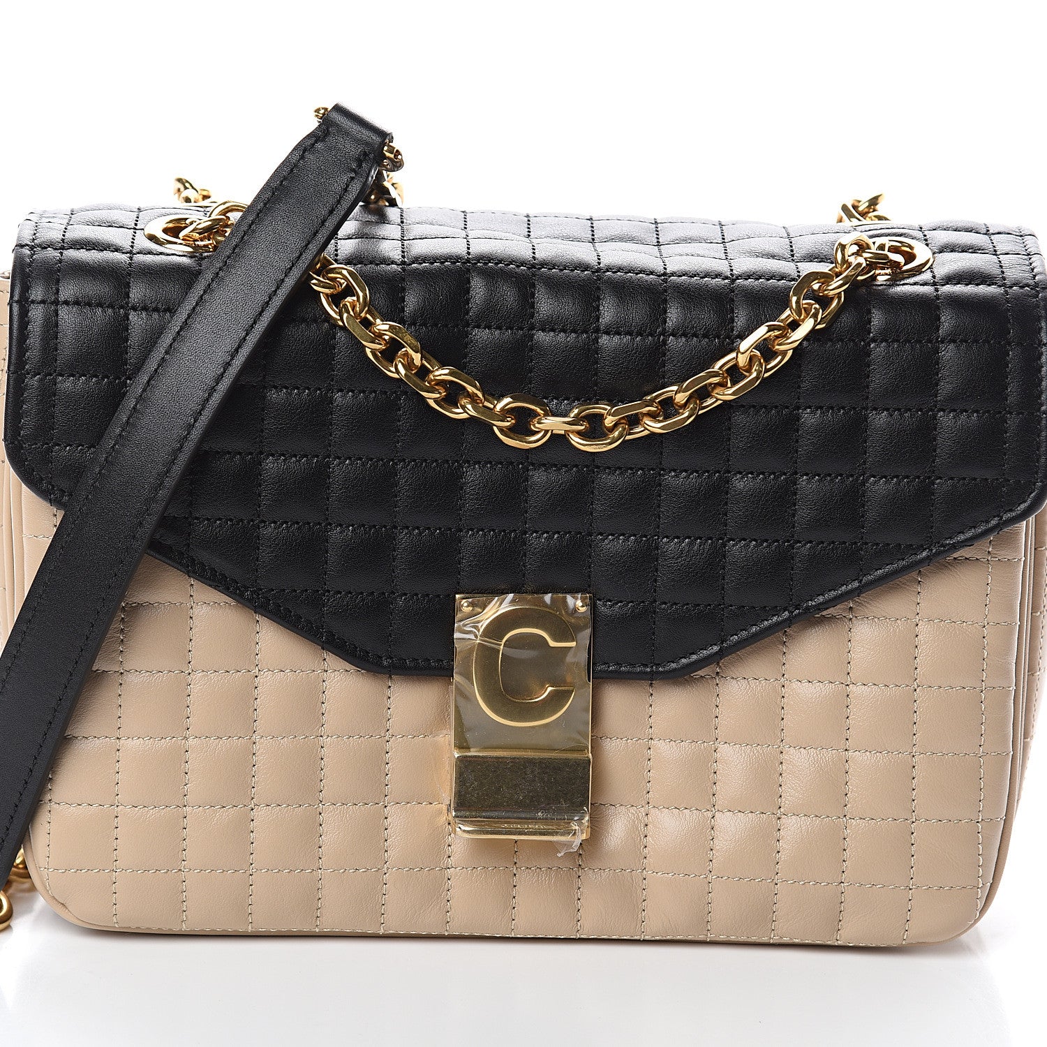 Celine Calfskin Quilted Medium C Bag Black Beige 6 of 8