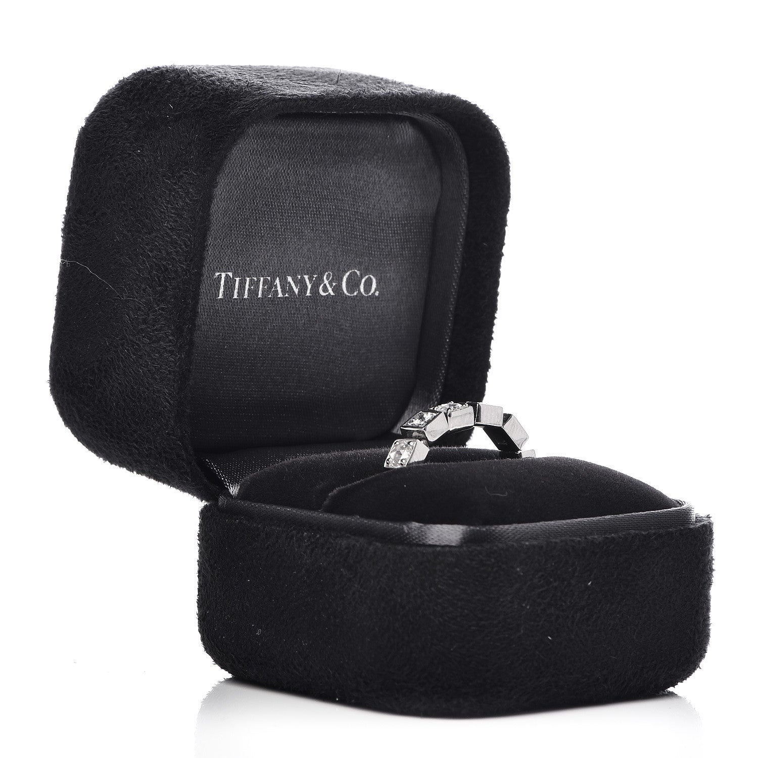 Tiffany 18K White Gold Diamond T Line Band Ring 52 6 5 of 5