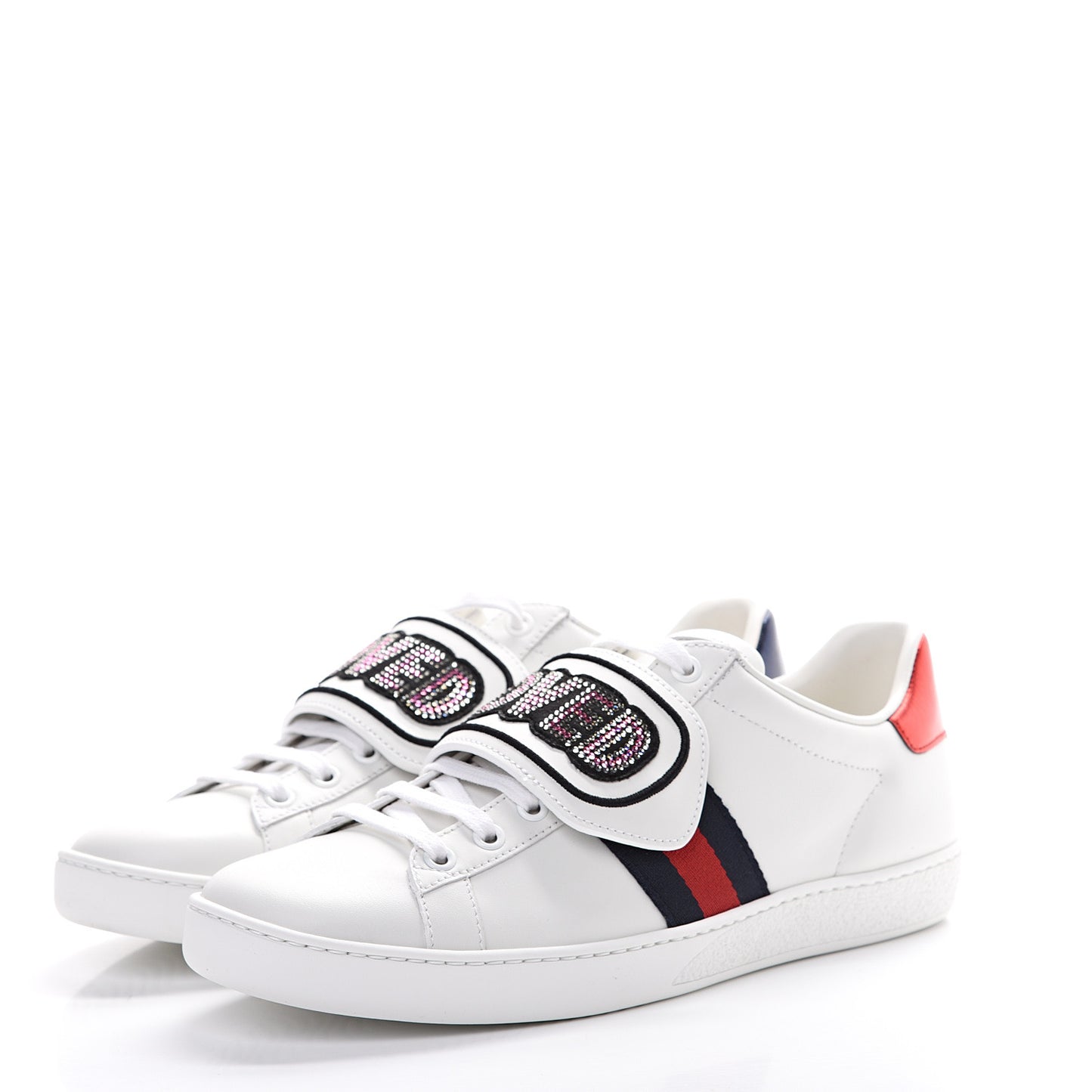 Calfskin Ayers Web Crystal LOVED Womens New Ace Sneakers 38.5 White