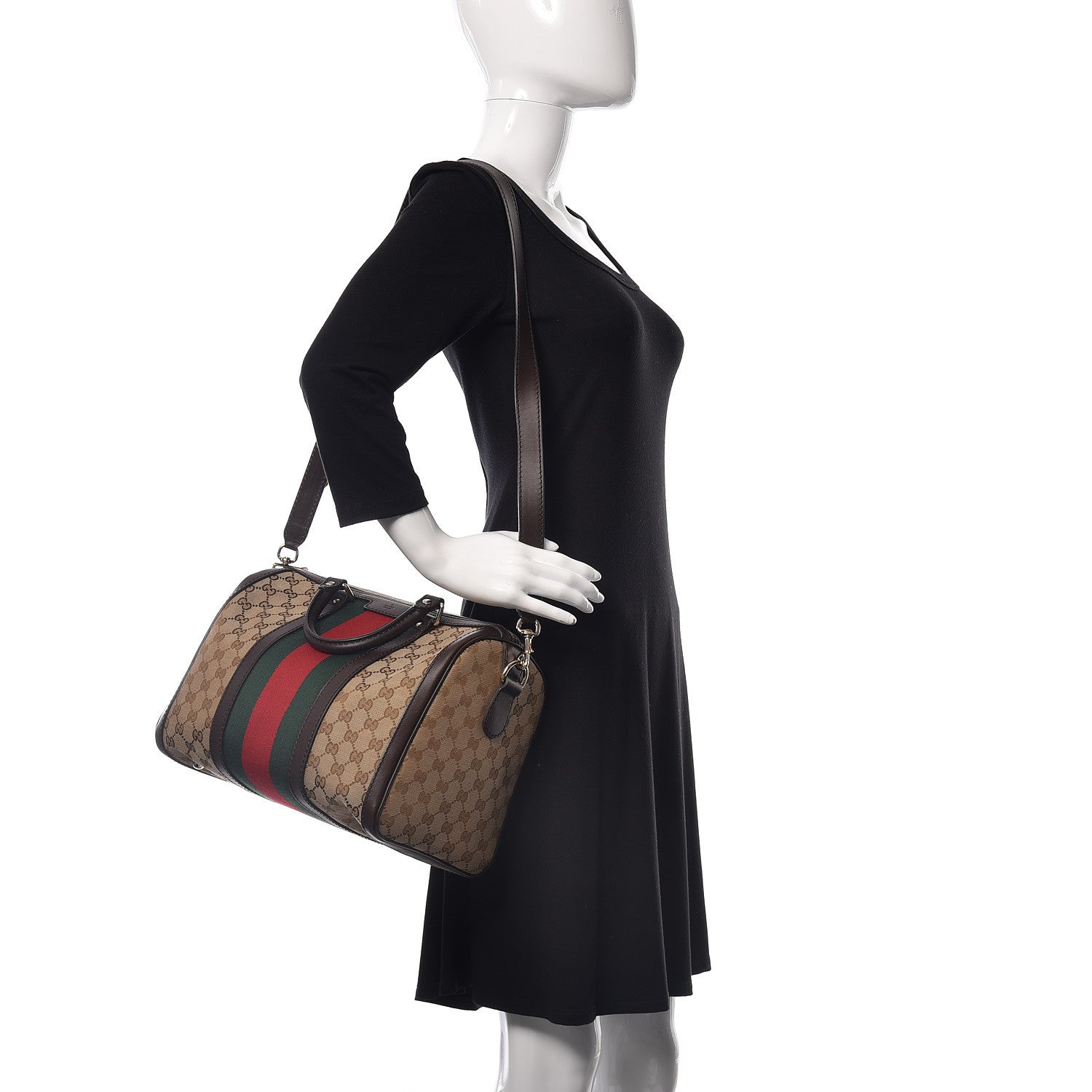 Gucci Monogram Vintage Web Medium Boston Dark Brown 2 of 13