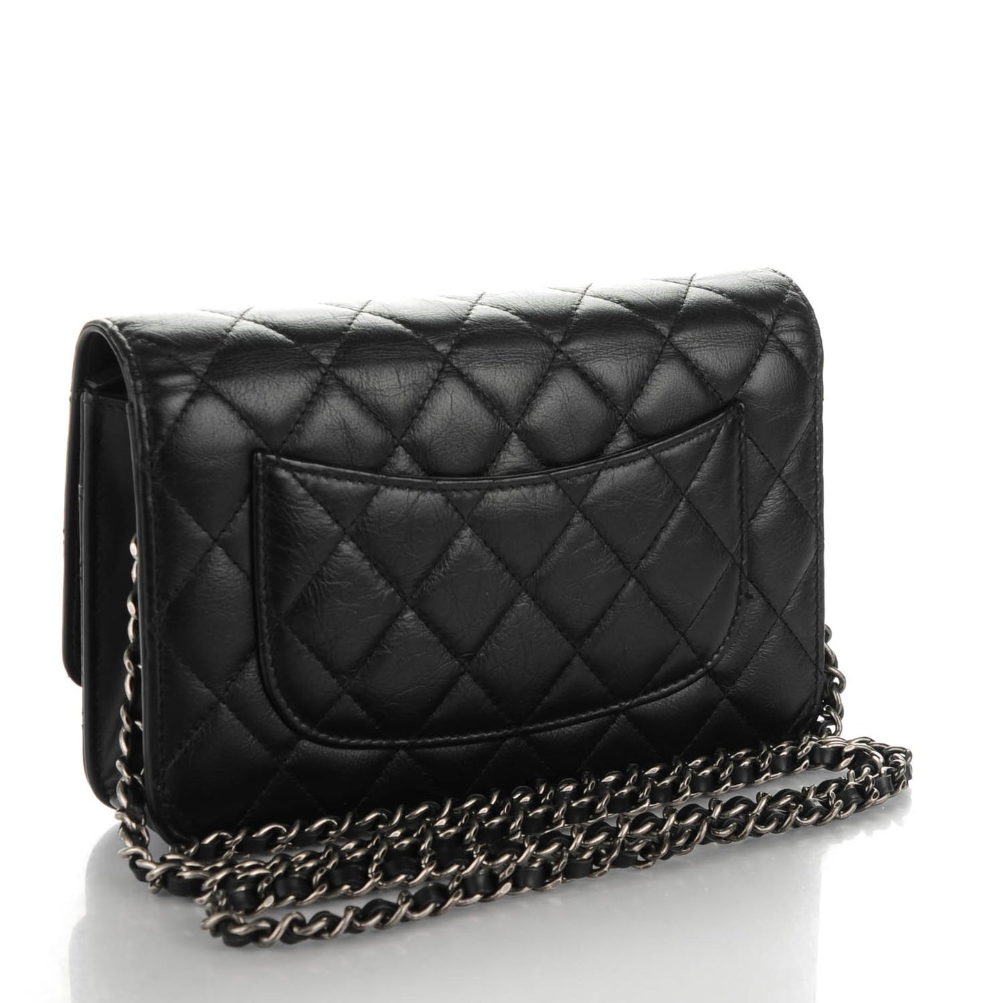 Aged Calfskin Quilted Lucky Charms 2.55 Reissue Wallet On Chain WOC Black