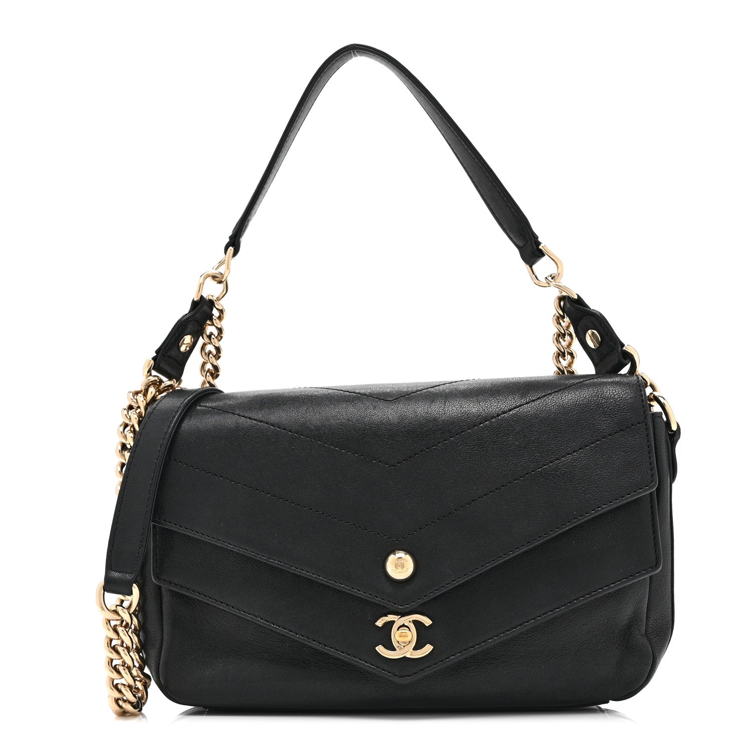 Chanel Sheepskin Chevron Quilted Mini Double Chevron Flap Black 1 of 10