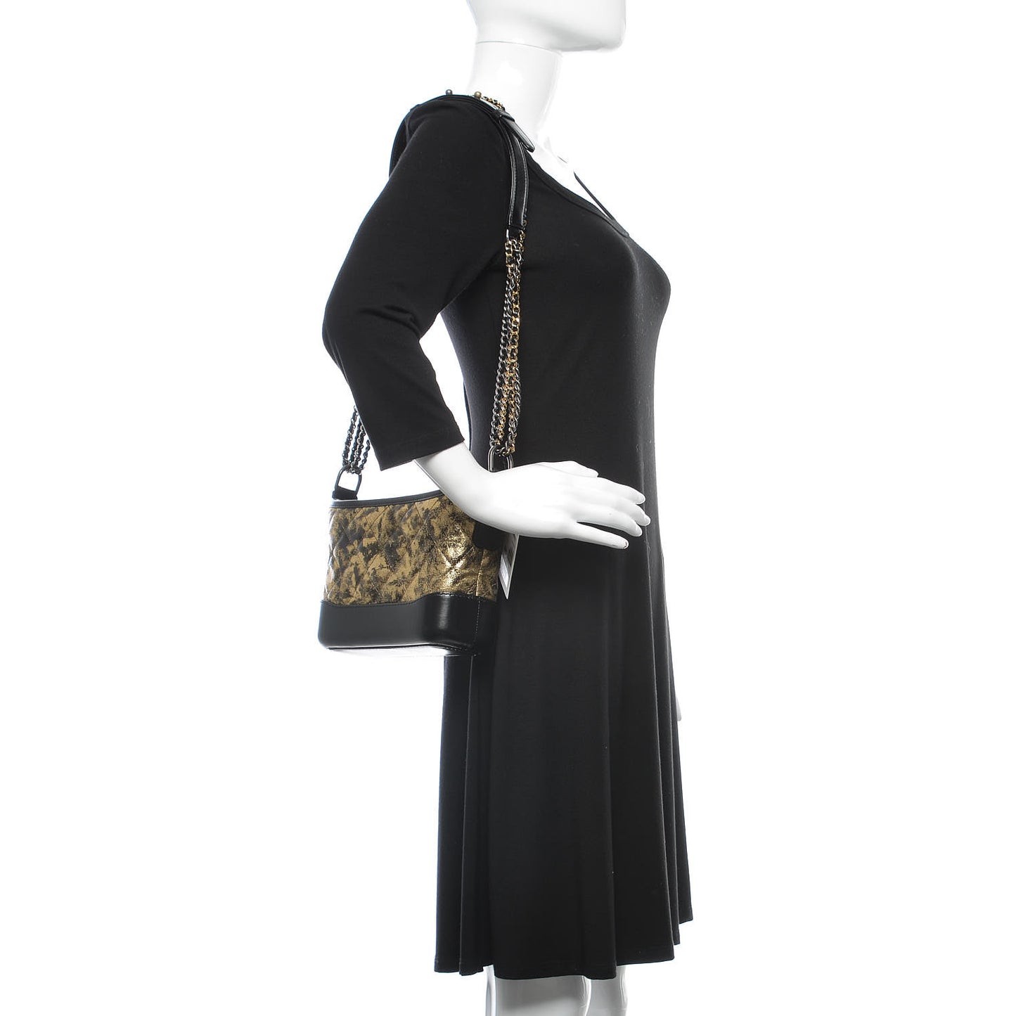 Metallic Crumpled Goatskin Quilted Small Gabrielle Hobo Black Gold