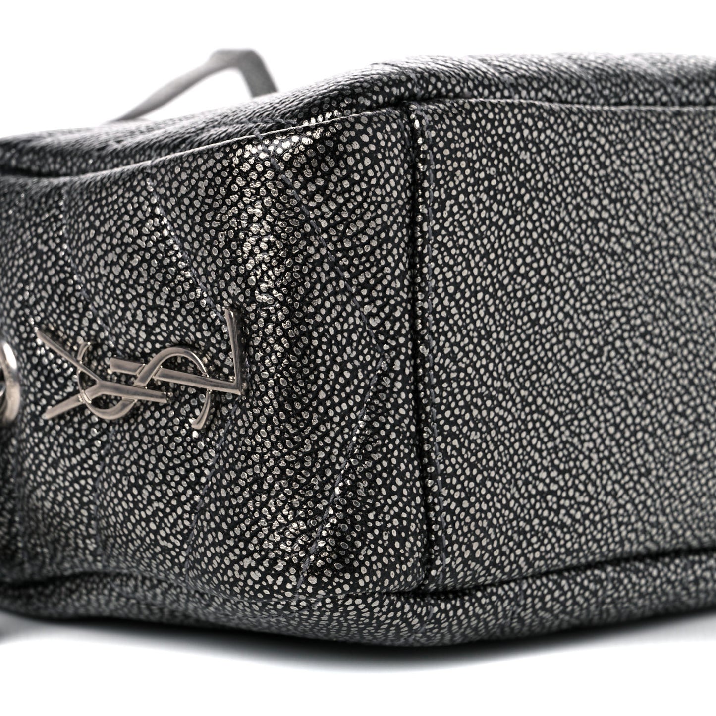 Metallic Grain De Poudre Y Quilted Monogram Mini Loulou Camera Bag Gun Metal