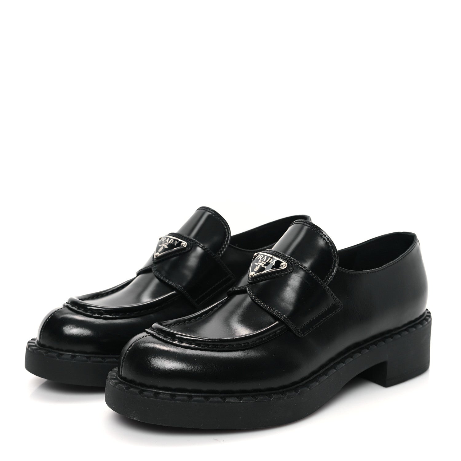Prada Spazzolato Metal Triangle Logo 50mm Loafers 37 Black 3 of 8