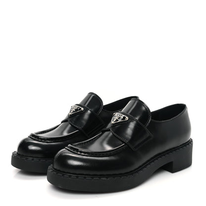 Prada Spazzolato Metal Triangle Logo 50mm Loafers 37 Black 3 of 8
