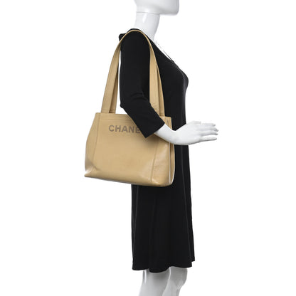 Chanel Caviar Logo Shoulder Bag Beige 2 of 15