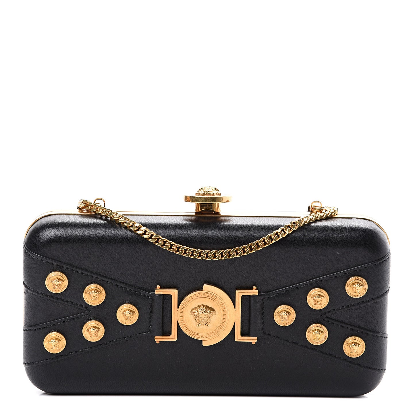 Nappa Medallion Tribute Evening Clutch Chain Black