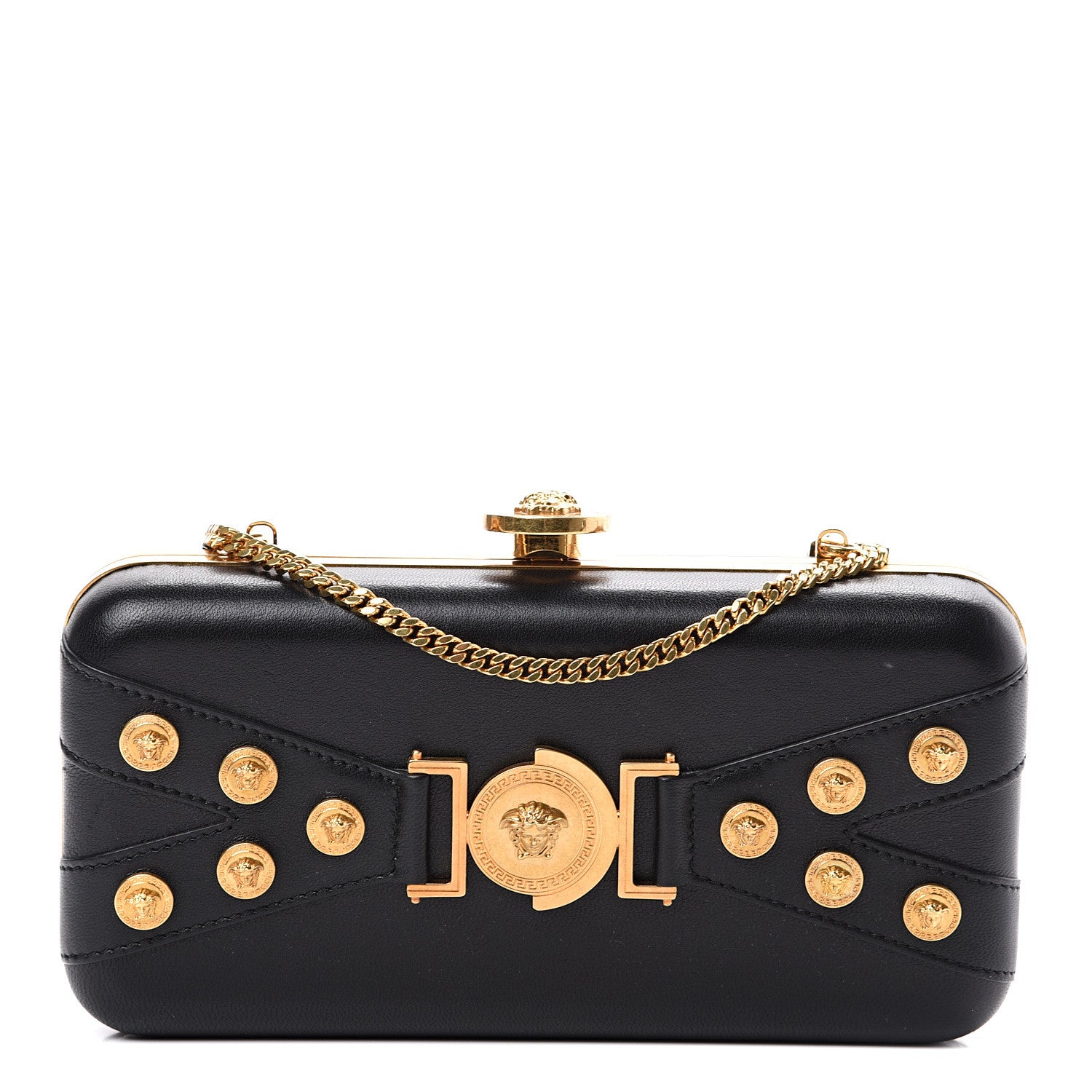 Versace Nappa Medallion Tribute Evening Clutch Chain Black 1 of 8