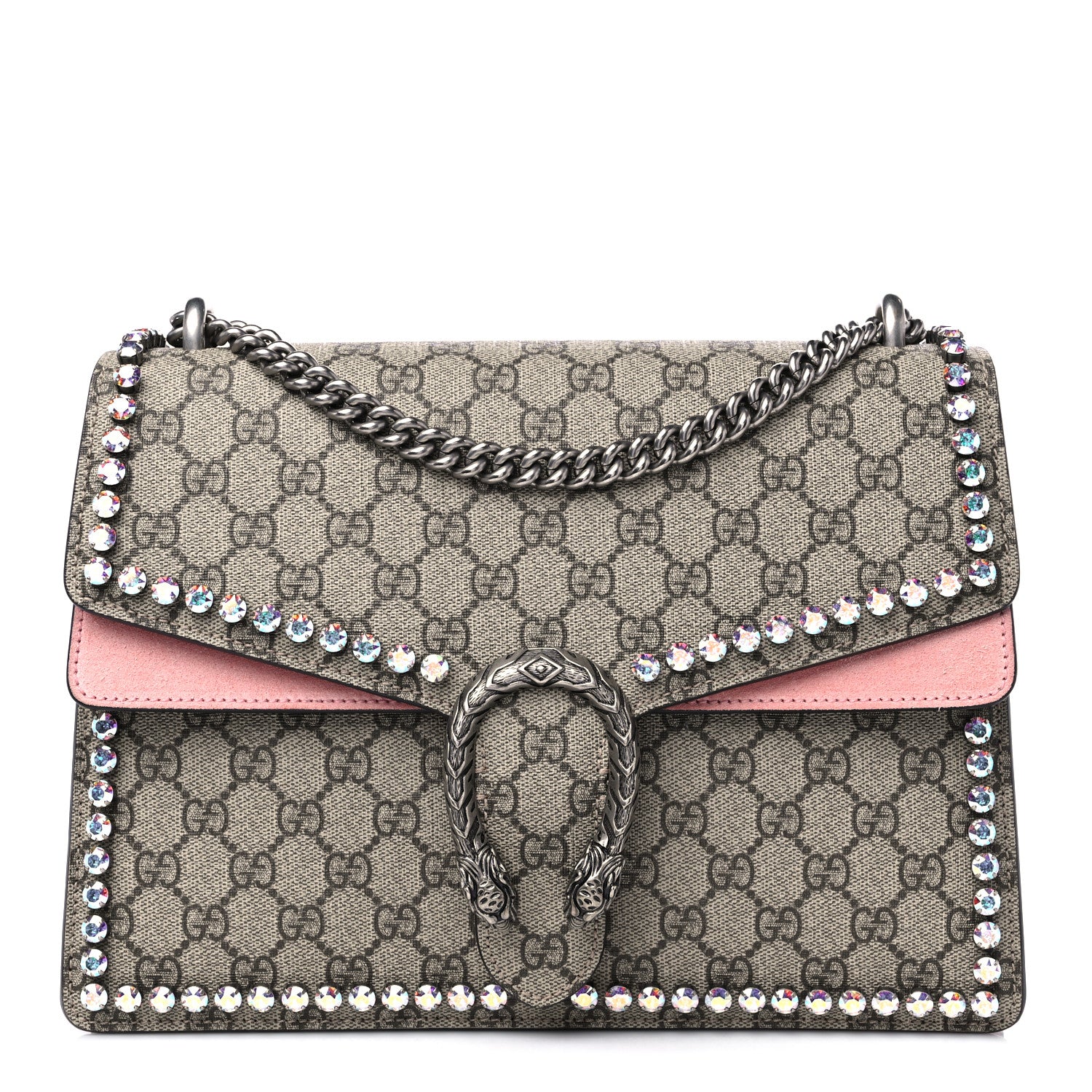 Gucci GG Supreme Monogram Suede Crystal Medium Dionysus Shoulder Bag Beige Ebony Light Peonia 1 of 11