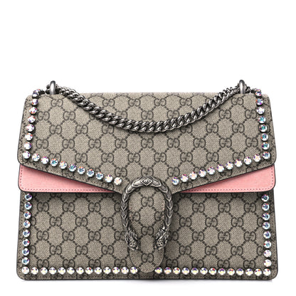 Gucci GG Supreme Monogram Suede Crystal Medium Dionysus Shoulder Bag Beige Ebony Light Peonia 1 of 11