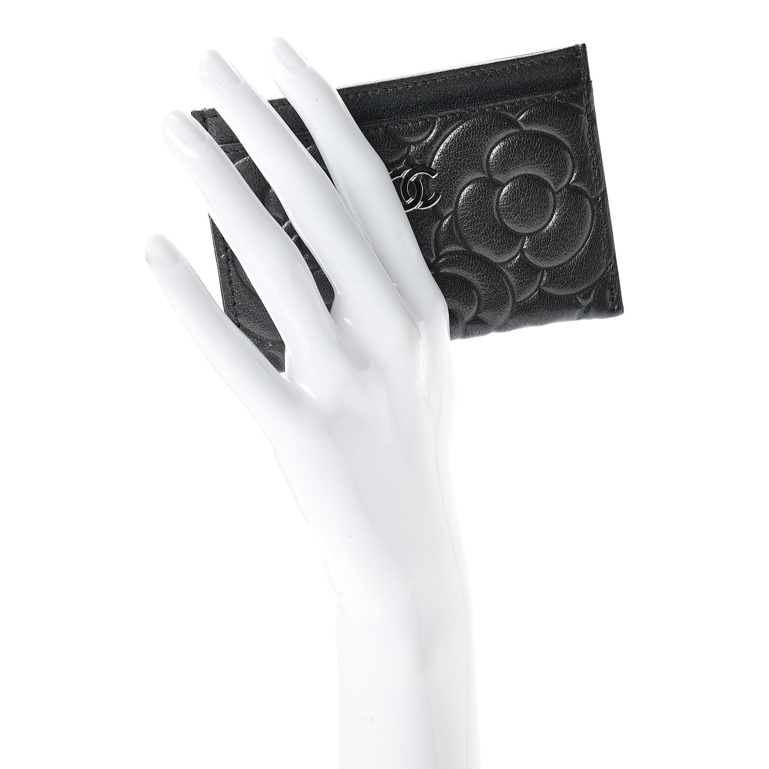 Chanel Goatskin Camellia Embossed Card Holder Anthracite 2 of 9
