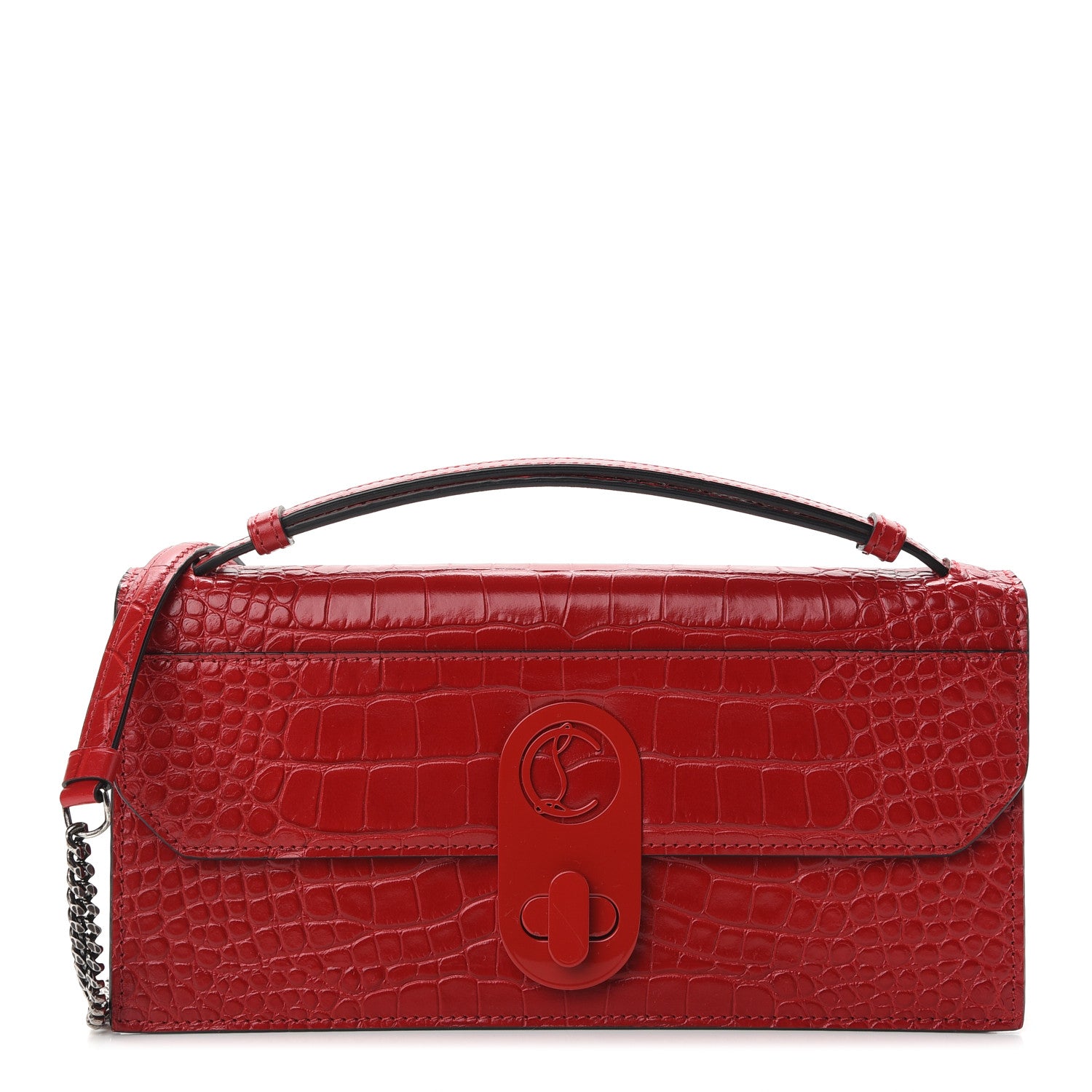 Christian Louboutin Calfskin Alligator Embossed Elisa Baguette Red 1 of 9