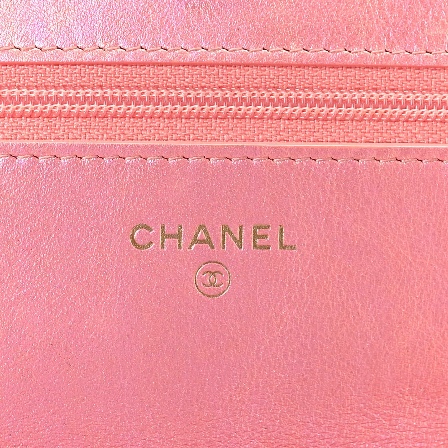 Iridescent Calfskin Quilted Chanel 19 Wallet On Chain WOC Pink
