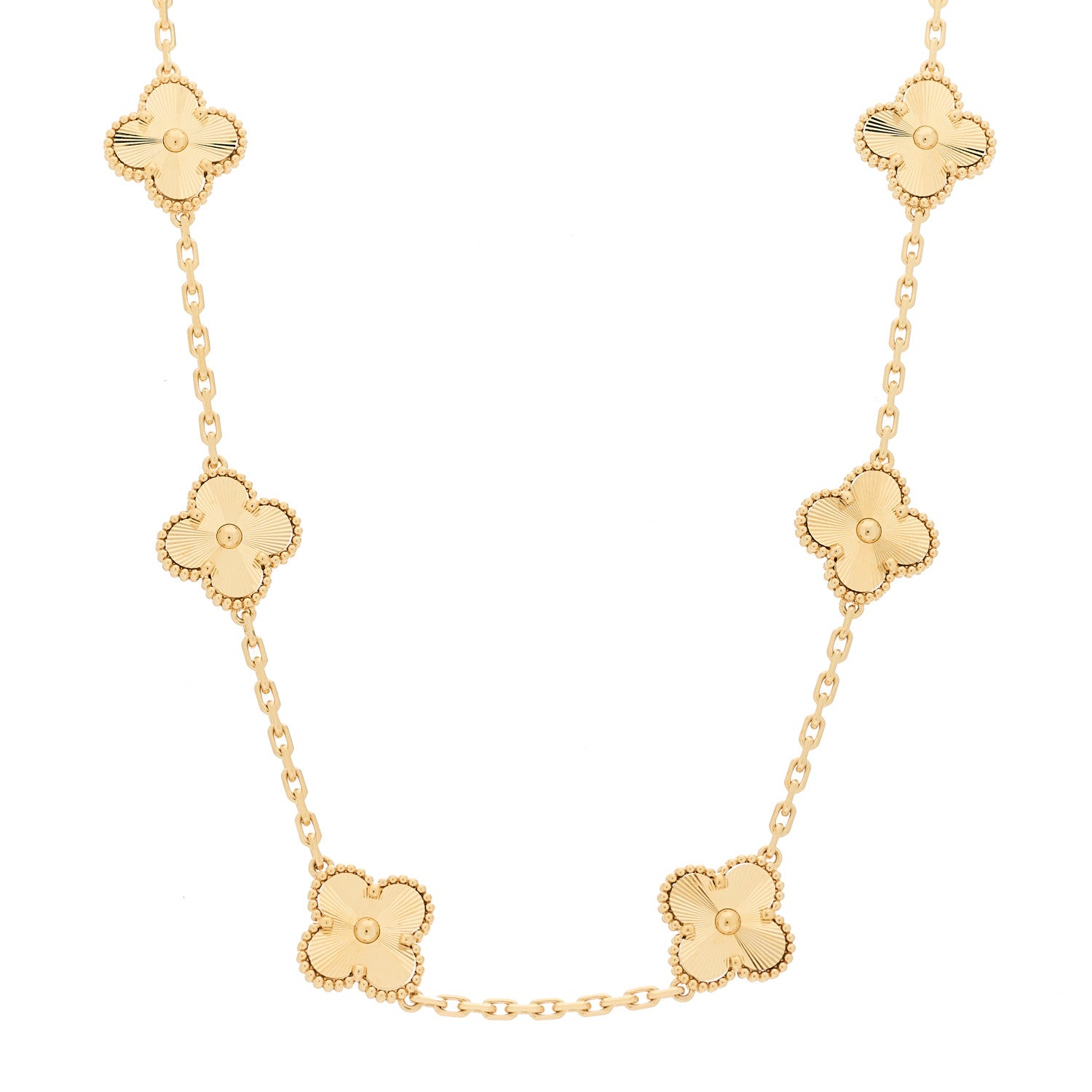 Van Cleef & Arpels 18K Yellow Gold 10 Motifs Guilloche Vintage Alhambra Necklace 1 of 6