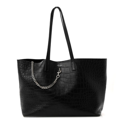 Saint Laurent Calfskin Crocodile Embossed Shopping Tote Black 1 of 14