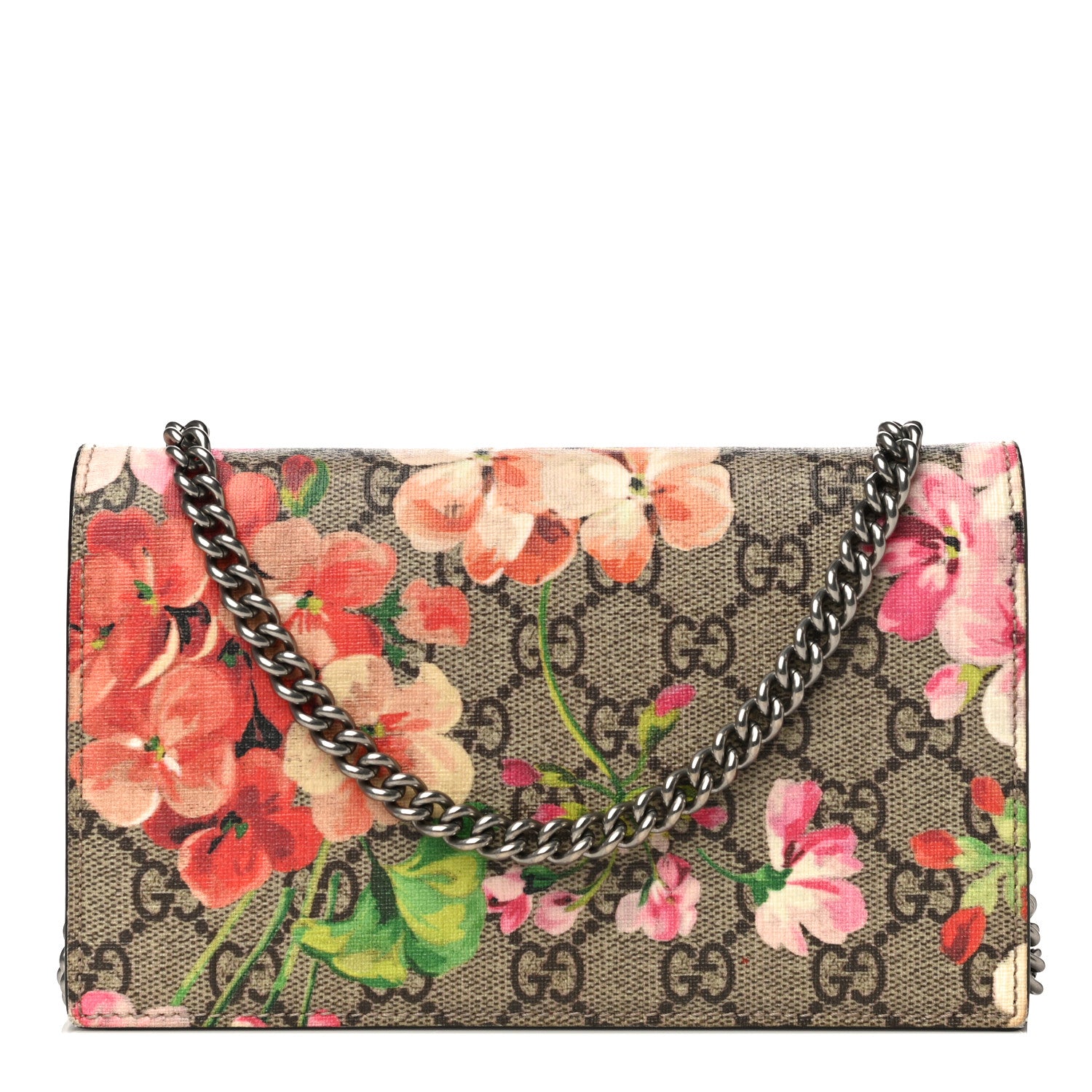 Gucci GG Supreme Monogram Blooms Chain Wallet Beige Multicolor Dry Rose 1 of 14