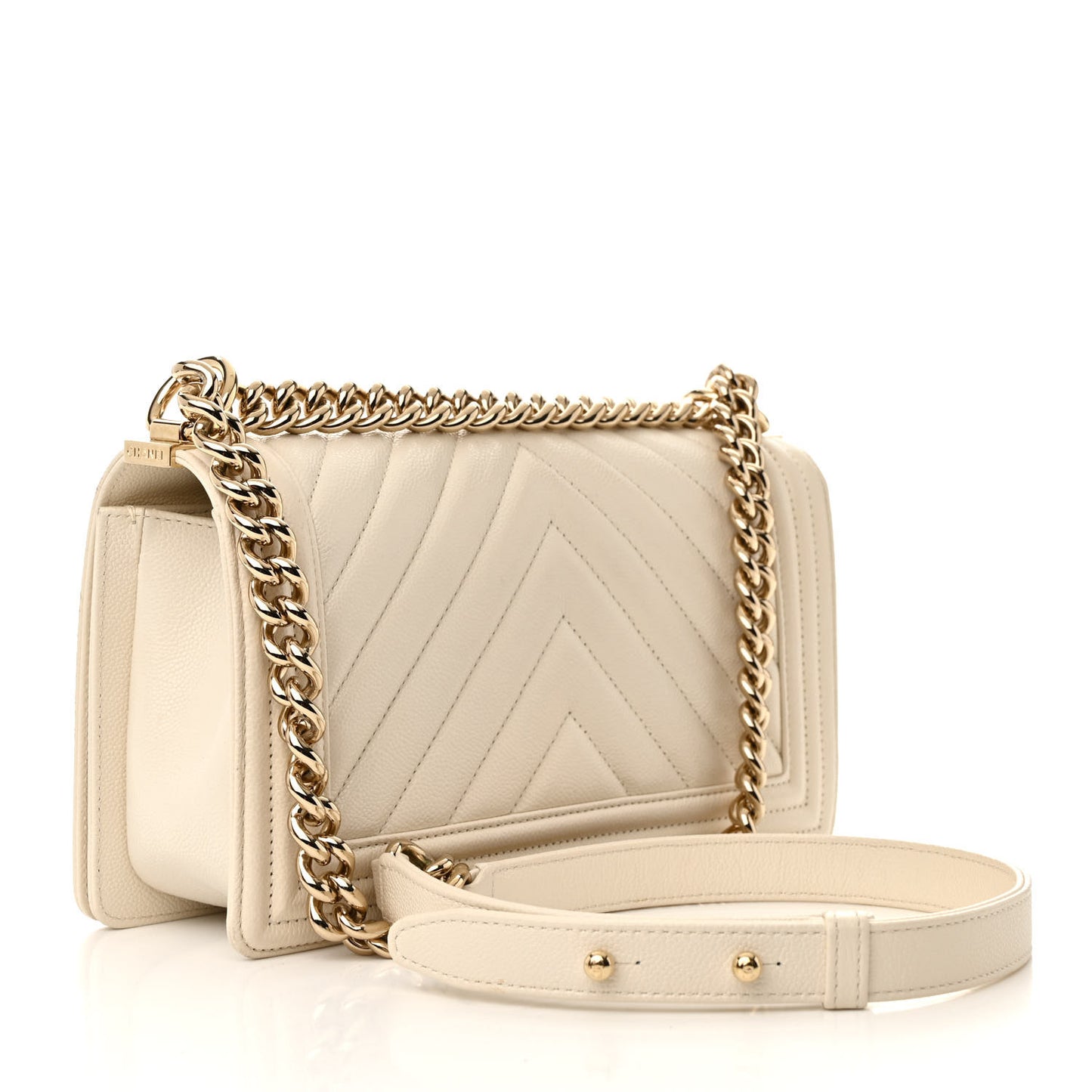 Caviar Chevron Quilted Medium Boy Flap White