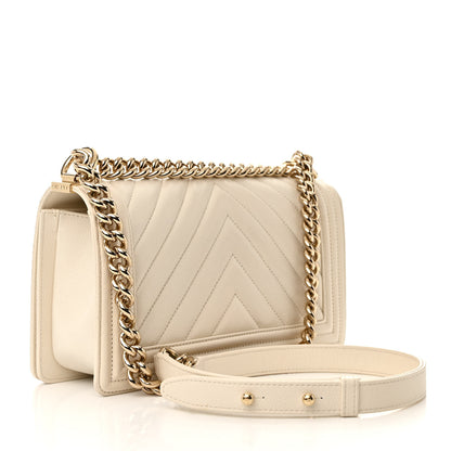 Chanel Caviar Chevron Quilted Medium Boy Flap White 3 of 17