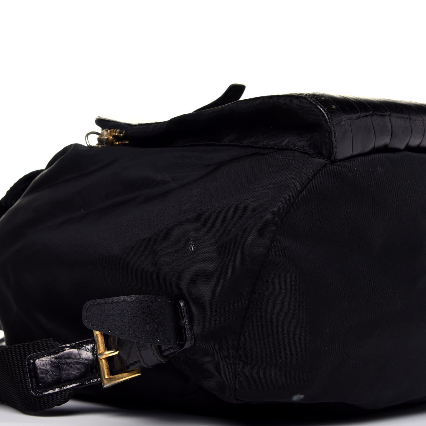 Tessuto Nylon Crocodile Embossed Calfskin Cinch Backpack Black