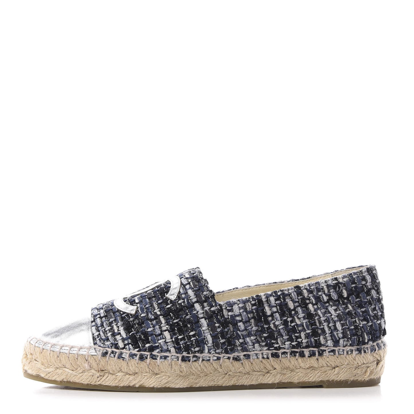 Metallic Tweed Lambskin CC Espadrilles 38 Black Silver