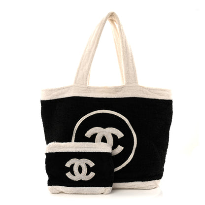 Chanel Terry Cotton CC Beach Tote Towel Set Black White 3 of 12
