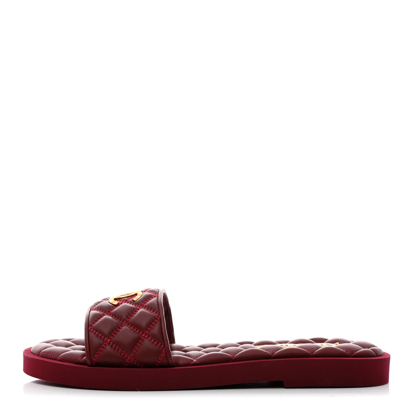 Lambskin Quilted Textured CC Mules Sandals 40 Red