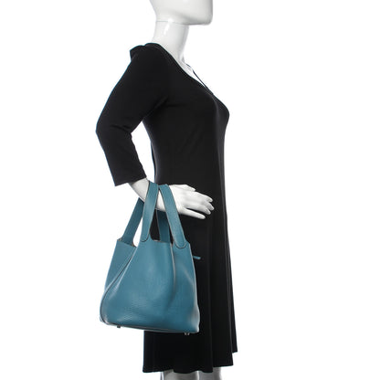 Hermes Taurillon Clemence Picotin 22 MM Blue Jean 2 of 15