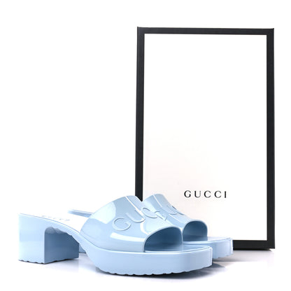 Gucci Rubber Gucci Logo Womens Platform 20/60mm Slide Sandals 37 Porcelain Light Blue 9 of 9