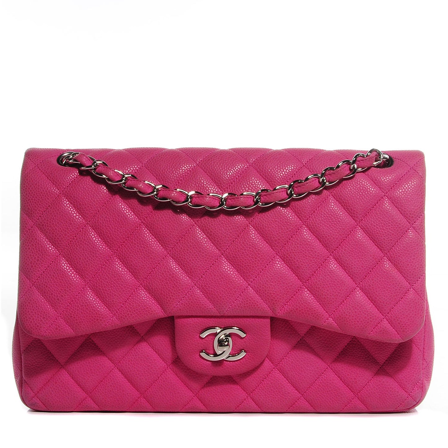 Iridescent Caviar Quilted Jumbo Double Flap Pink