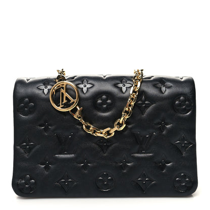 Louis Vuitton Lambskin Embossed Monogram Pochette Coussin Black 1 of 9