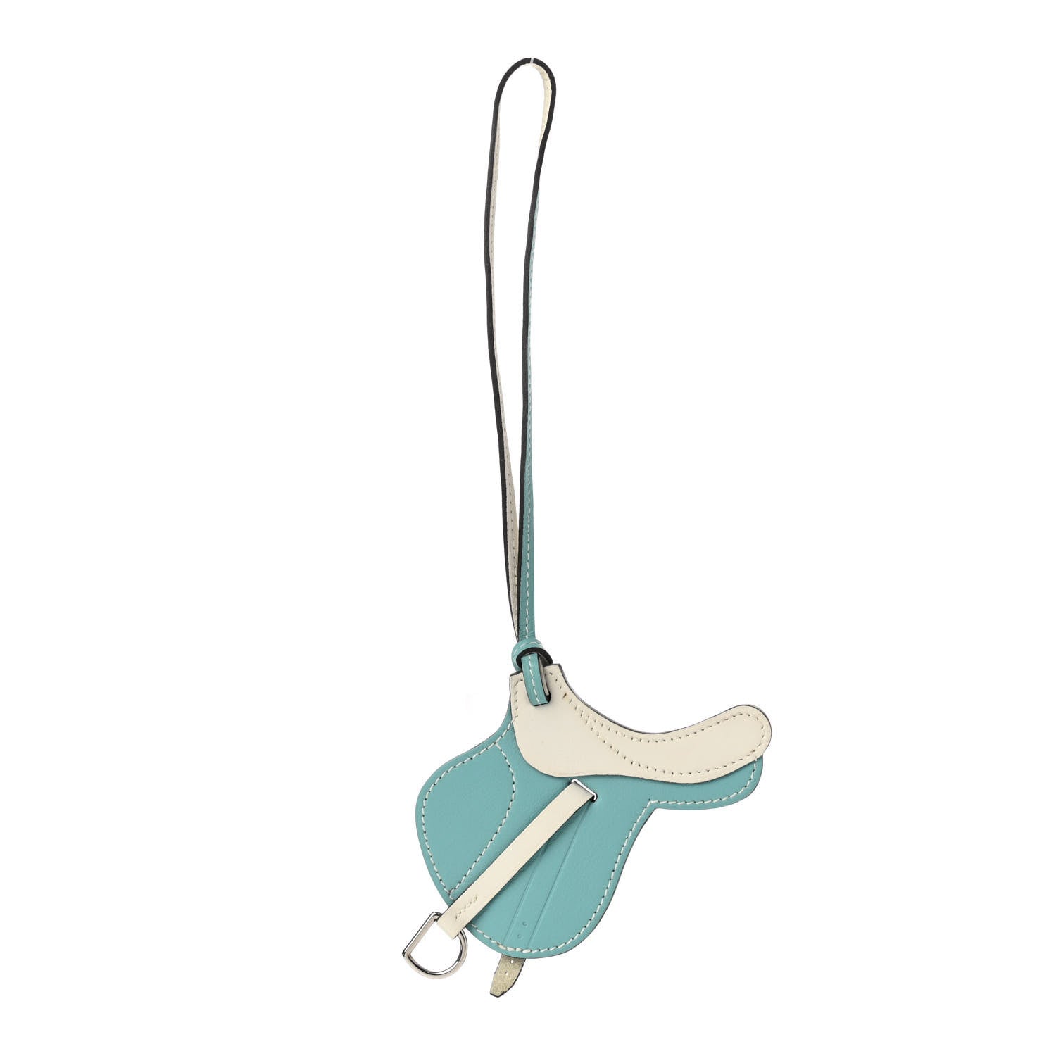 Hermes Swift Paddock Selle Horse Saddle Bag Charm Bleu Atoll White 1 of 4