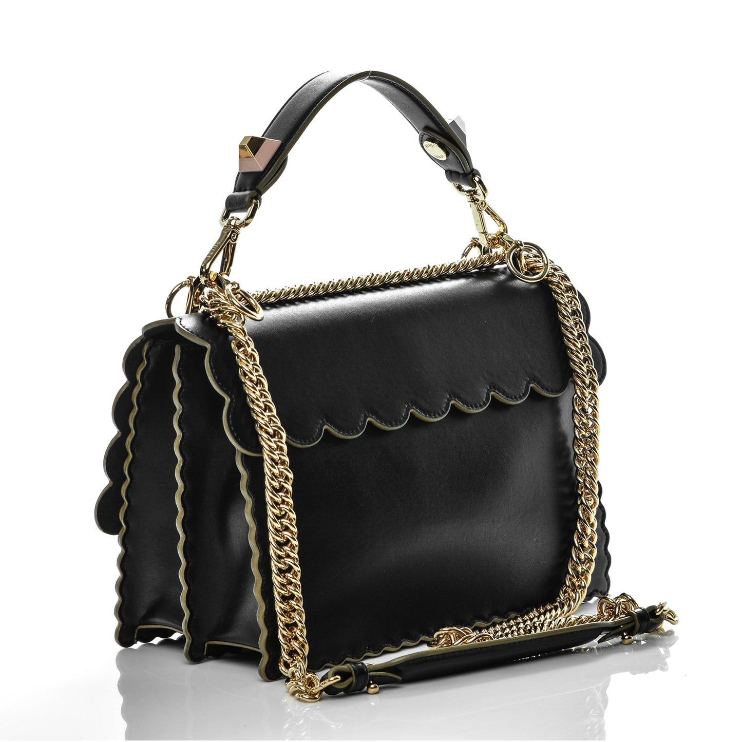 Vitello Liberty Scalloped Studded Kan I Shoulder Bag Black