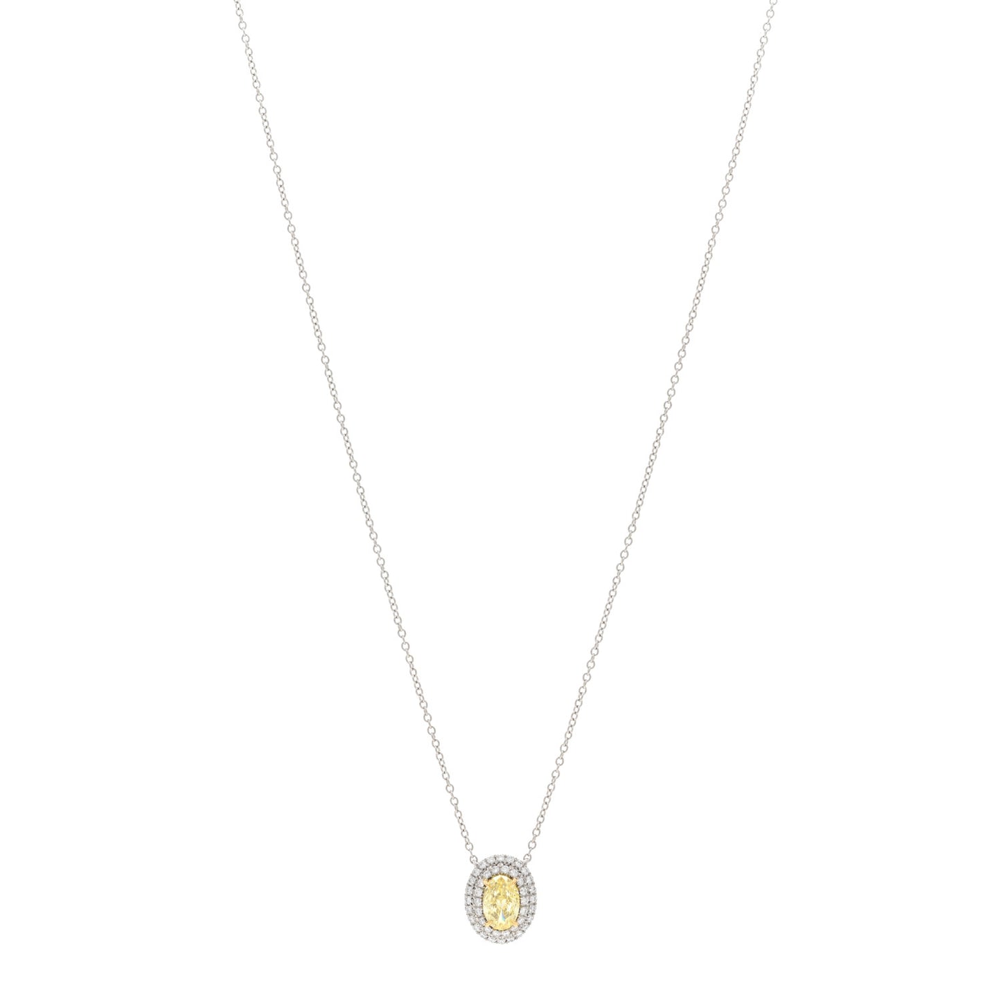 Platinum 18K Yellow Gold Fancy Yellow Diamond .52ct Soleste Oval Pendant Necklace