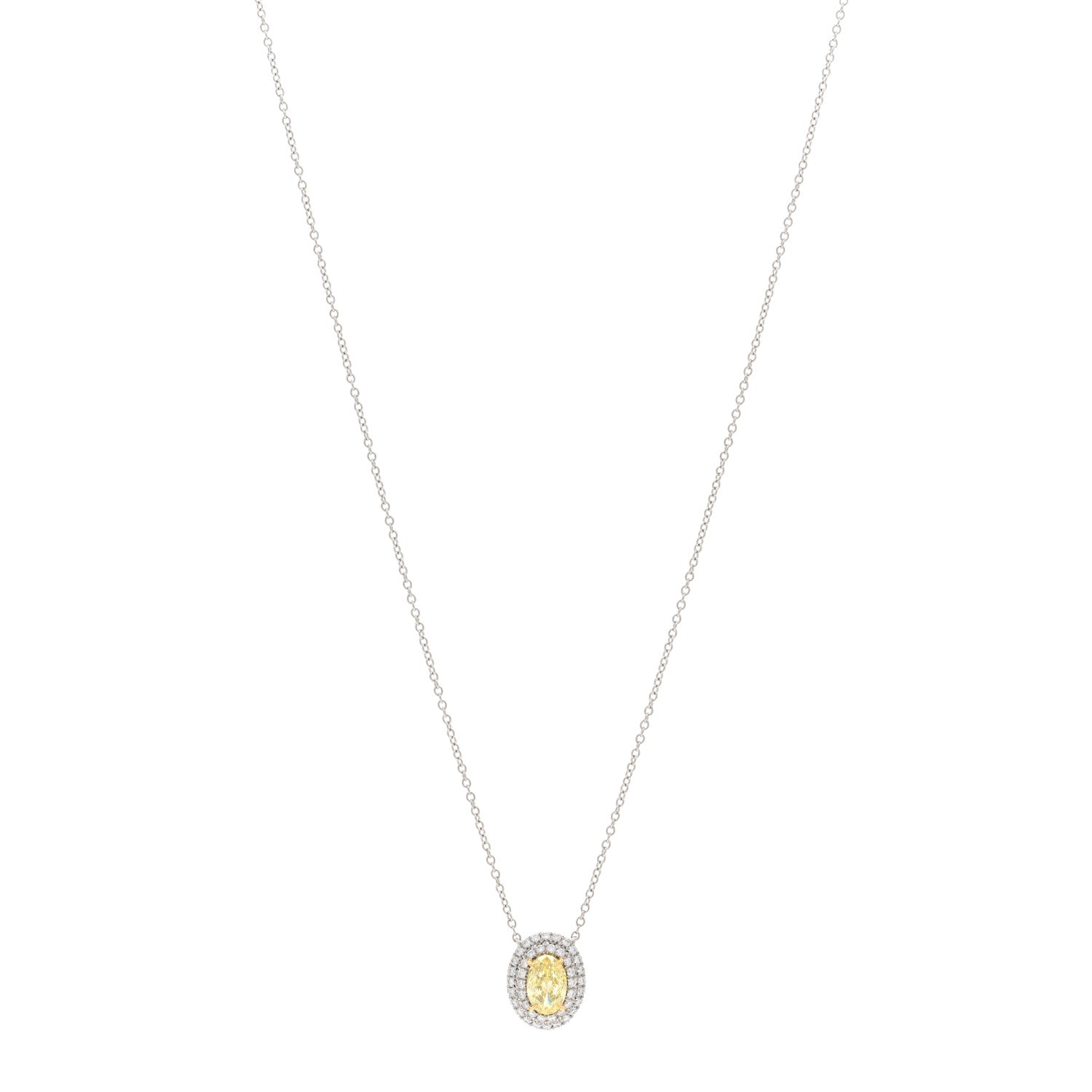 Tiffany Platinum 18K Yellow Gold Fancy Yellow Diamond .52ct Soleste Oval Pendant Necklace 1 of 5