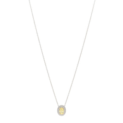 Tiffany Platinum 18K Yellow Gold Fancy Yellow Diamond .52ct Soleste Oval Pendant Necklace 1 of 5