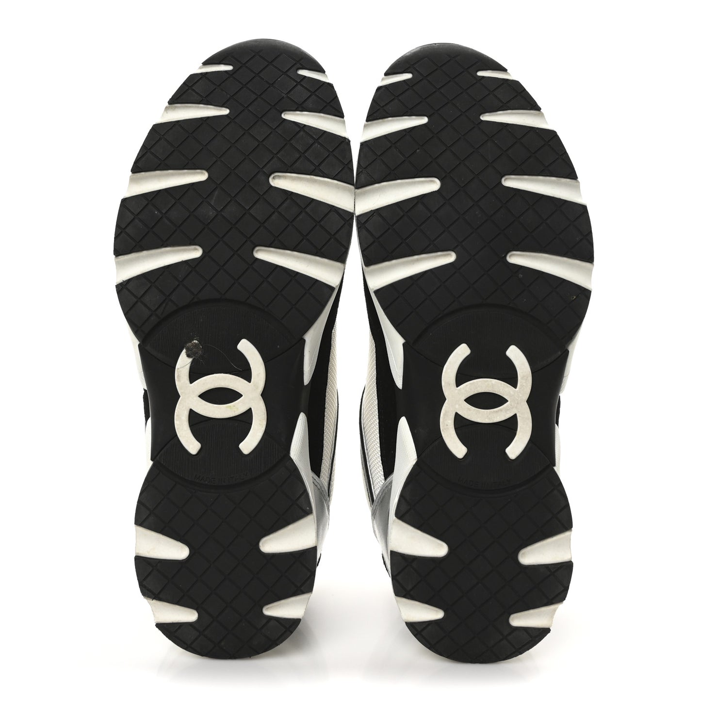 Mesh Suede Calfskin Grained Calfskin Womens CC Sneakers 40 Black White Silver
