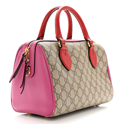 Gucci GG Supreme Monogram Moon Calfskin Small Boston Beige Ebony Hibiscus Red New Rosette 3 of 10