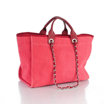 Chanel Canvas Large Deauville Tote Red 3 of 8