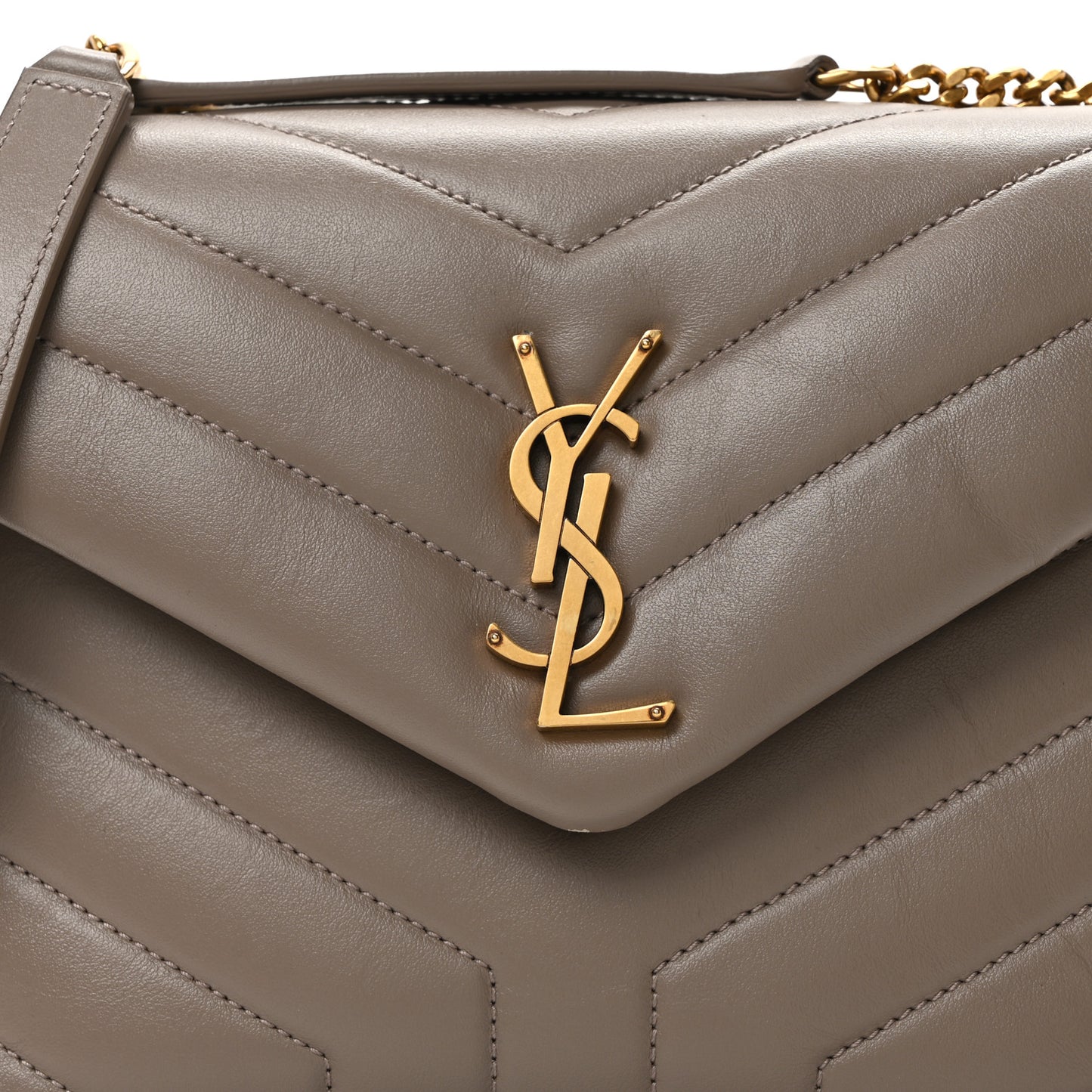 Calfskin Y Quilted Monogram Small Loulou Chain Satchel Greyish Brown