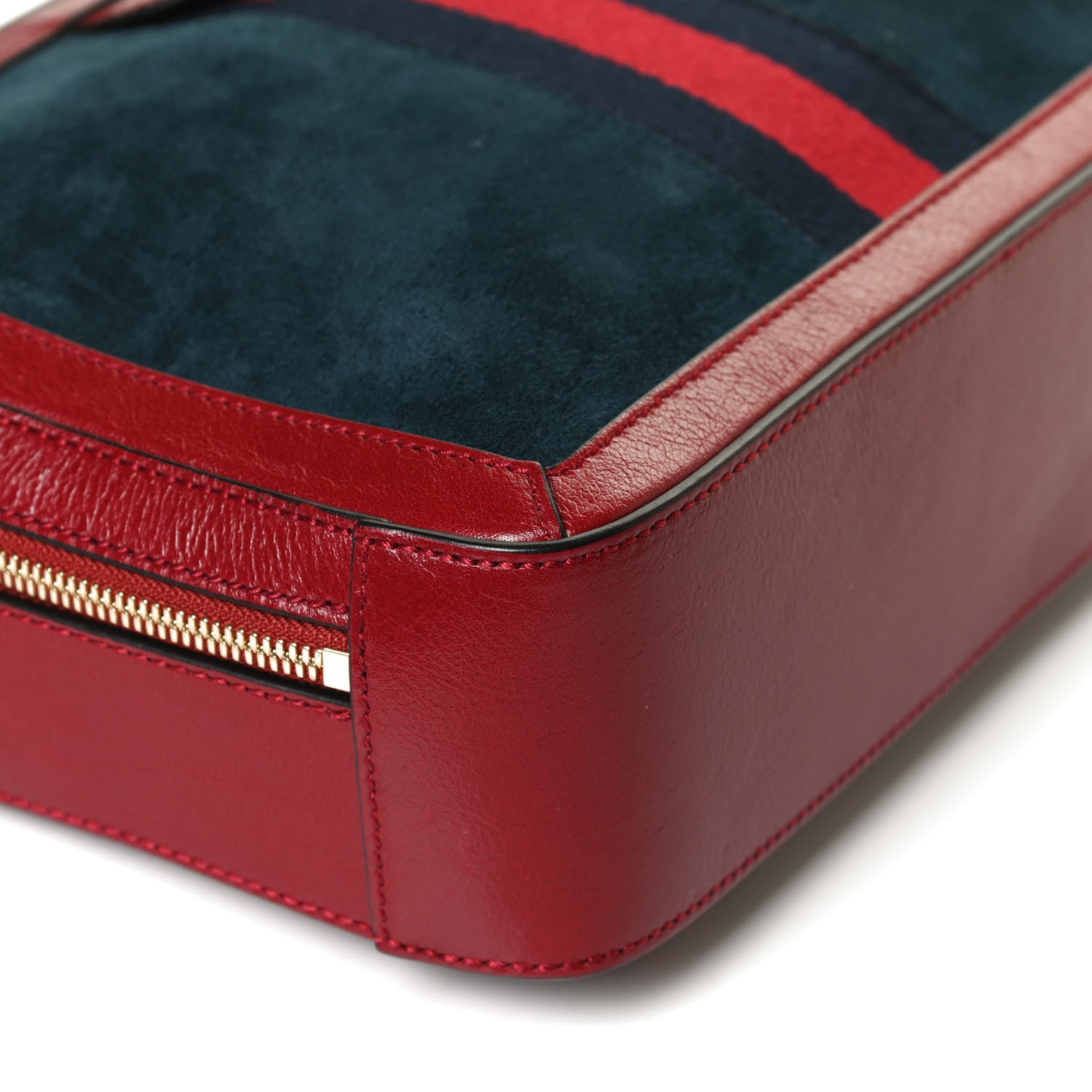 Gucci Suede Calfskin Web Small Ophidia Top Handle Shoulder Bag New Blue Romantic Cherry 13 of 14