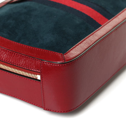 Gucci Suede Calfskin Web Small Ophidia Top Handle Shoulder Bag New Blue Romantic Cherry 13 of 14