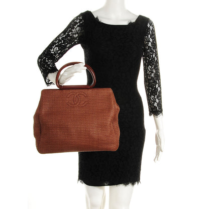 Chanel Woven Straw Raffia Wooden Handle Bag Brown 2 of 8