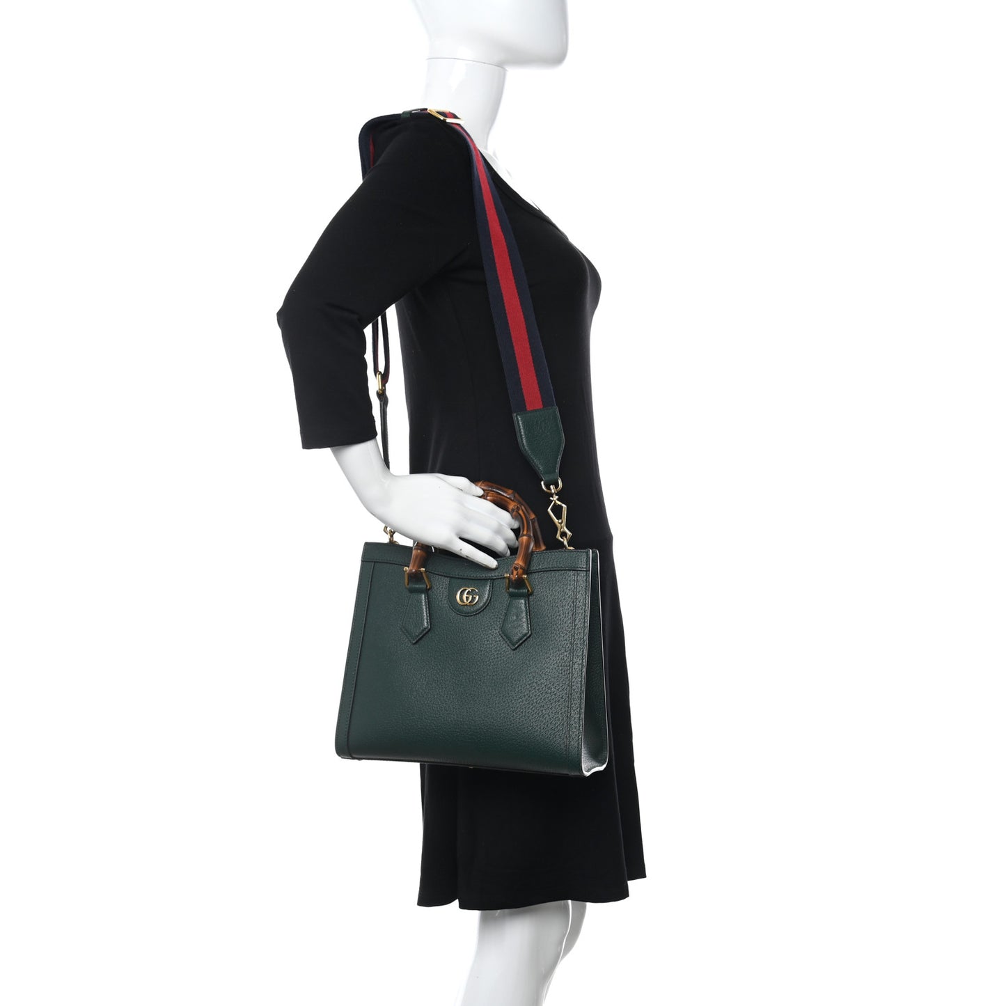 Textured Dollar Calfskin Web Small Diana Tote Bag Green