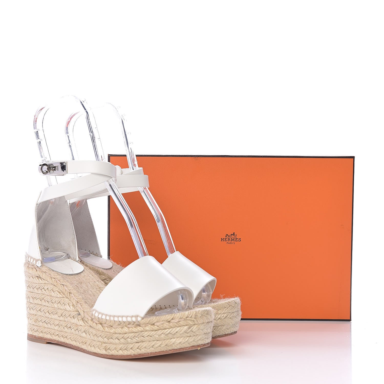 Hermes Calfskin Tivoli Espadrille Wedge Sandals 38 White 10 of 10