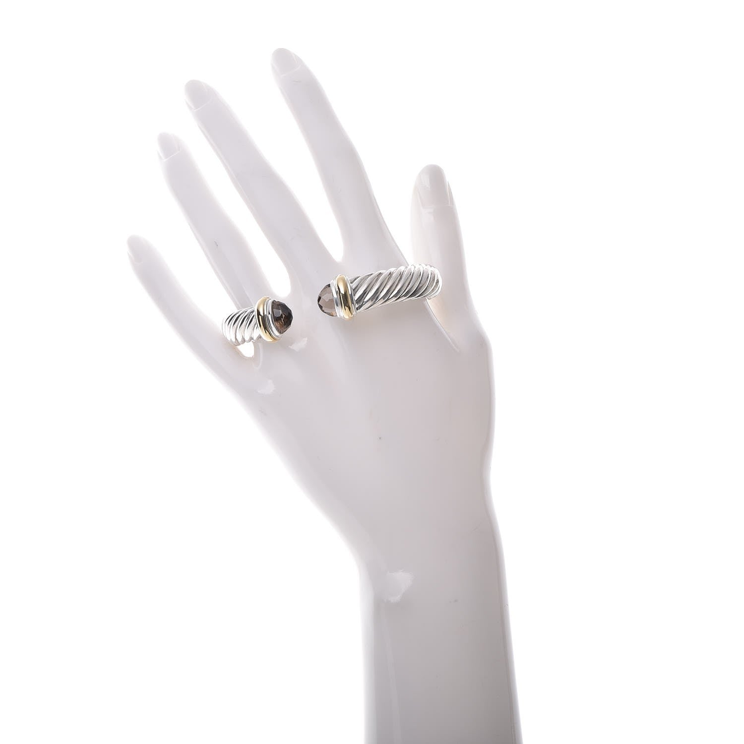 David Yurman Sterling Silver 18K Yellow Gold Smoky Quartz 11mm Waverly Bracelet 2 of 5