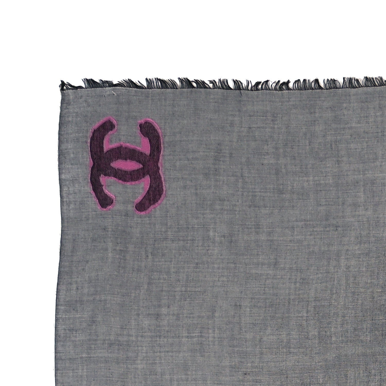 Chanel Cashmere Silk CC Logo Camellia Scarf Shawl Grey Pink 1 of 3