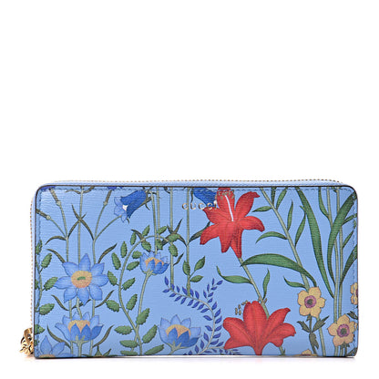 Gucci Calfskin New Flora Bamboo Zip Around Long Wallet Azure 1 of 8