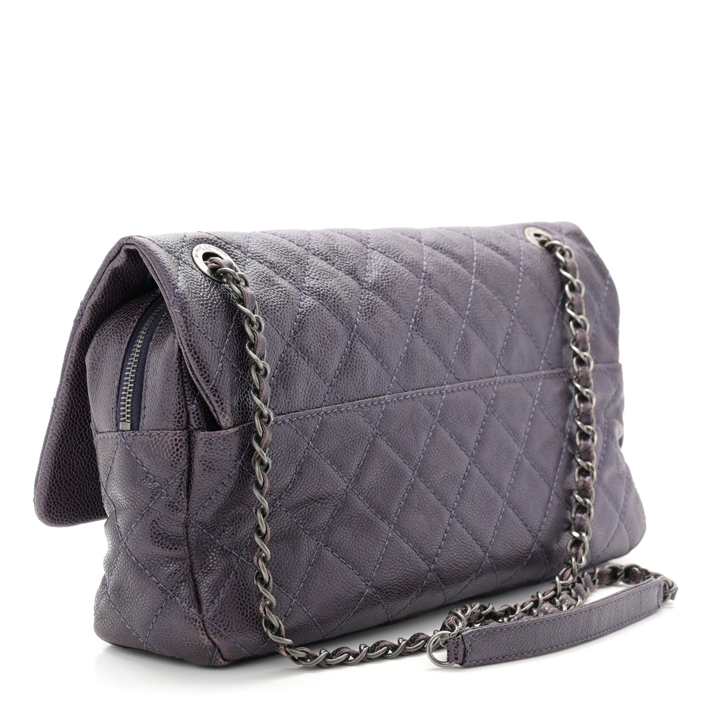Iridescent Caviar Quilted Large Chic Flap Dark Purple